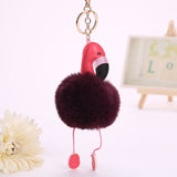 Jewdy Cute pompom keychain flamingo key chain fluffy fake rabbit fur ball women car bag pompon key ring pom pom holder Christmas